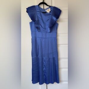 Emily McCarthy Elegant Blue Pleated Dress